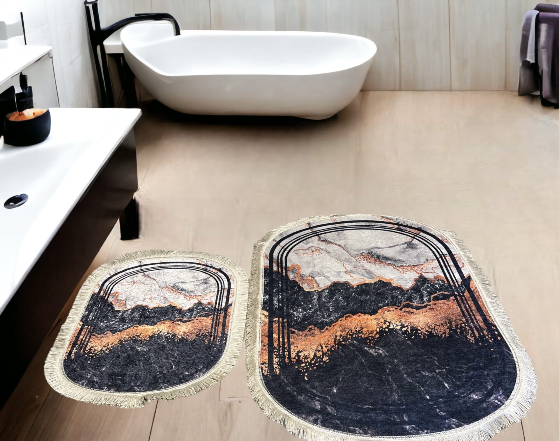 TURKISH BATHROOM RUGS SET OVAL